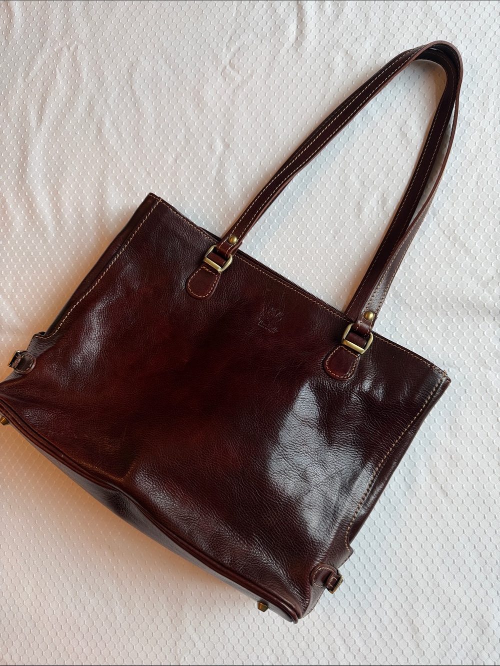 Vera Pelle Deep Chestnut Leather Tote with Gold-Tone Hardware